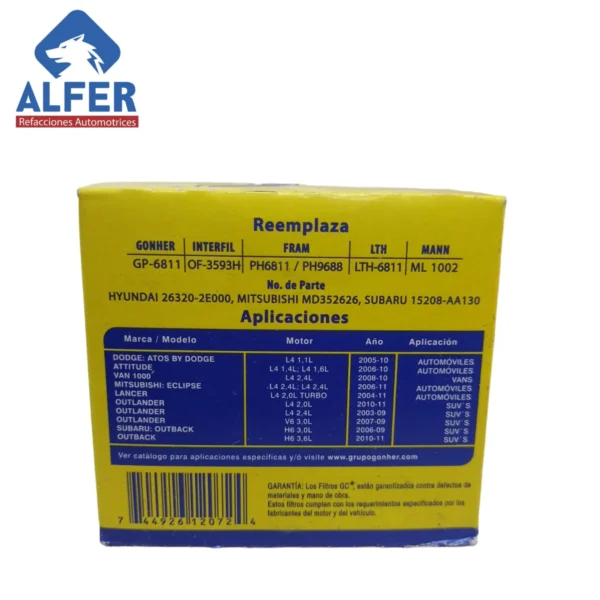 Filtro de aceite GC6811 = GP6811 - Imagen 3