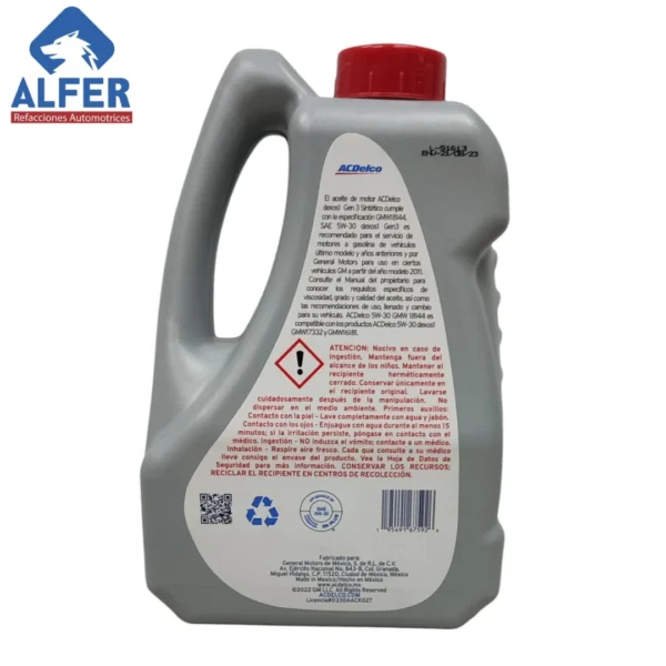 Garrafa de aceite ACDelco 5w-30 - Imagen 3